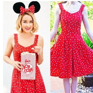 LC Lauren Conrad Disney Minnie Mouse print red cutout back bow coquette dress 12